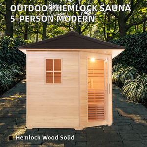Sauna Finlandese da Esterno in Legno Massello di Hemlock con Riscaldamento a Infrarossi, Design Moderno per Parco, 4 Persone, Computerizzata - Product Image 2