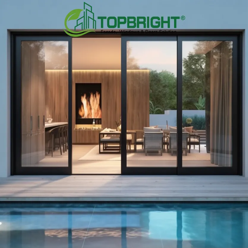 Topbright Panorama Multi porta Slide vetro temperato Lowe Storefront in alluminio porte scorrevoli Patio