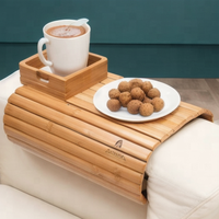 Nouveau plateau pliable en bambou pour canapé porte-gobelet canapé avec station de charge sans fil et sous-verre antidérapant