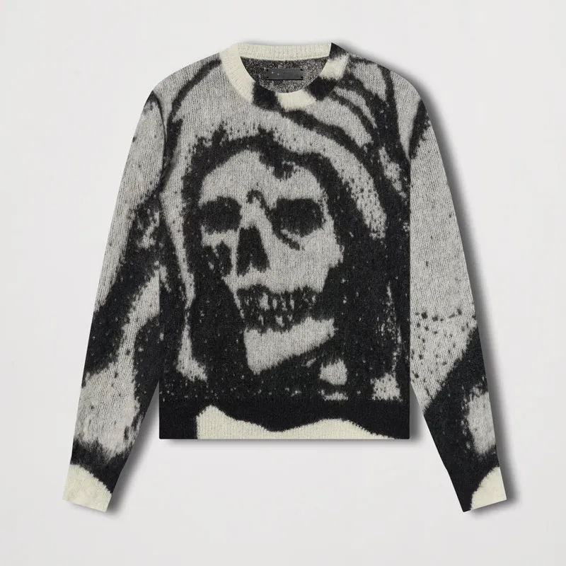 custom men knitted sweater oversized reaper skull crew pullover sweater designer luxury crew neck skeleton mohair blend sweater
