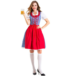 Vestido Dirndl Bávaro para Mujer Adulta, Disfraz de Oktoberfest, Falda a Cuadros Roja y Azul, Delantal, Ropa de Fiesta - Product Image 2