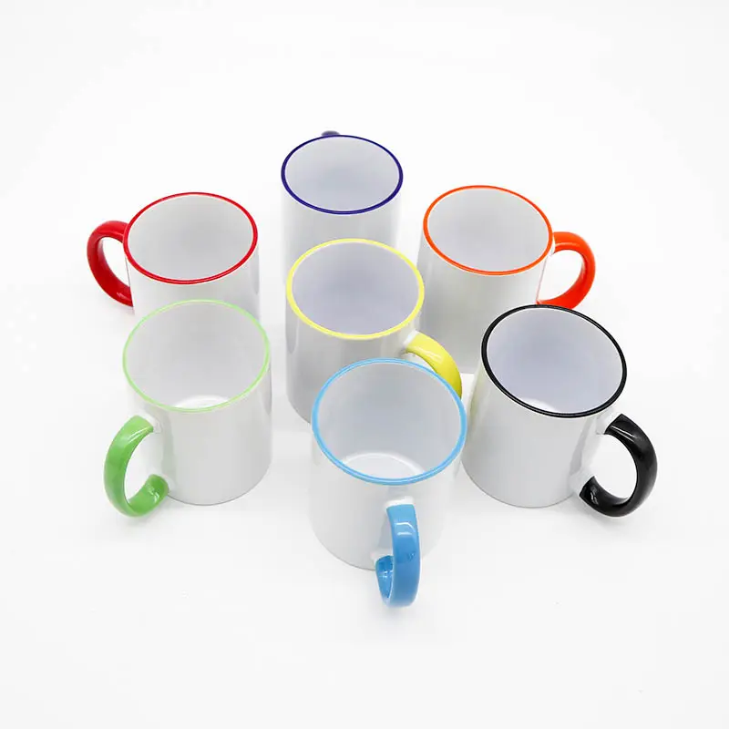 11 oz produk kosong dilapisi dalam dan pegangan cangkir warna mug untuk sublimasi keramik kopi mug pegangan 11 Oz 50 buah