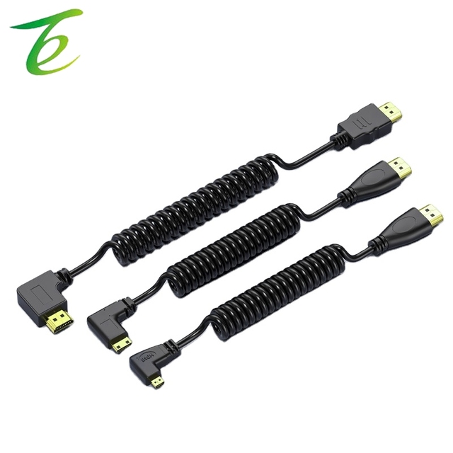To Mini Cable, Micro Adapter Cable, Elbow 90-degree Telescopic Spring Cable, 4K High-definition Cable