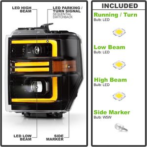 Faros Delanteros LED DRL con Proyector para Ford E150 E250 <span class=keywords><strong>2008</strong></span>-2014 E350 E450 <span class=keywords><strong>2008</strong></span>-2021, Luz de Giro, 12V - Product Image 2