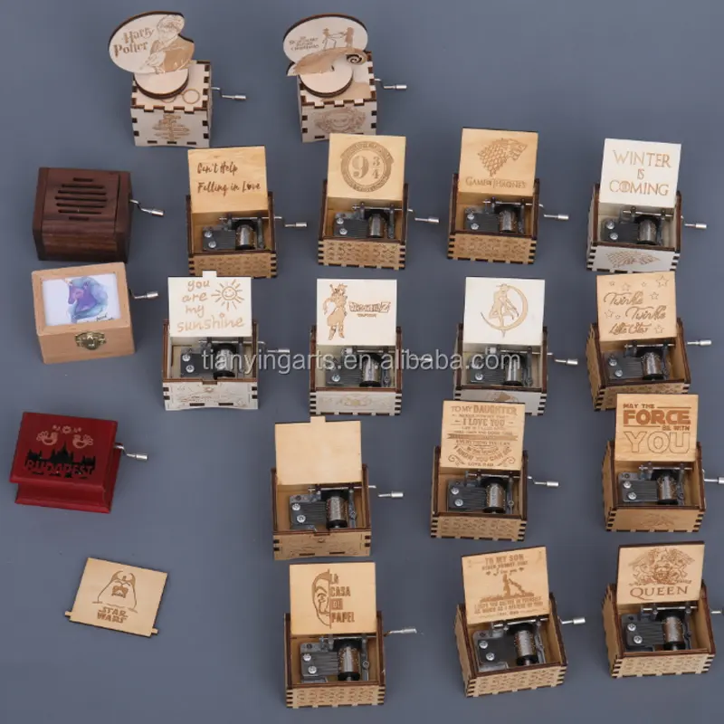 Wholesale Custom Music And Design Wooden Hand Crank Music Boxes