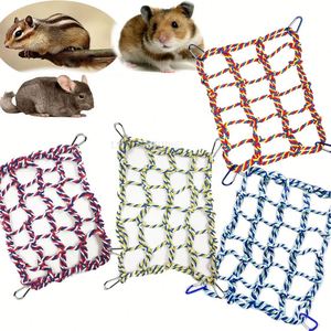 Petite cage pour animaux de compagnie : hamster, écureuil, perroquet – Filet d'escalade coloré tressé, jouet pour oiseaux, hamac, modèle multifonction mignon - Product Image 1