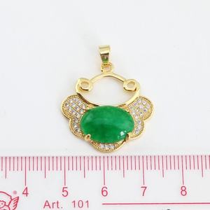 YL0063中国文化にインスパイアされたグリーン翡翠ピースロック良いフォーチュンチャームペンダントネックレスブレスレット作り - Product Image 4