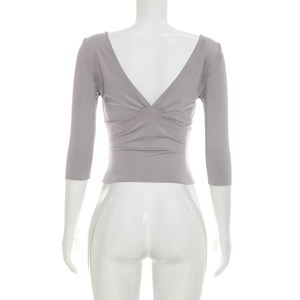Camiseta de Verano para Mujer Viviblook C26TP221, Nueva, Sexy, de Color Sólido, Cuello en V, Estilo Casual para Damas - Product Image 2