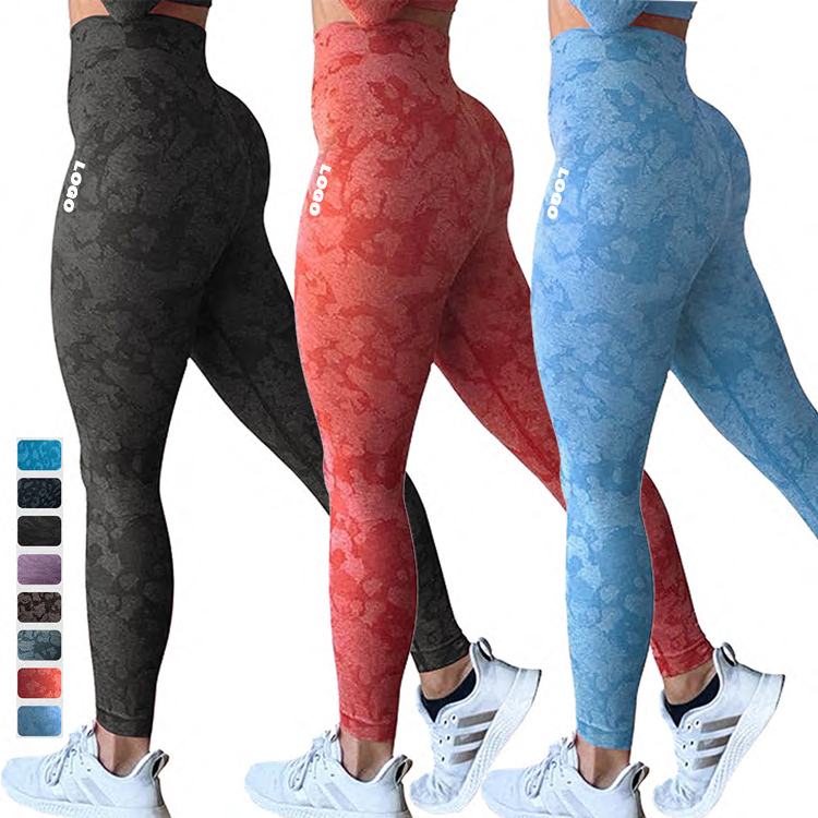 Индивидуальные камуфляжные леопардовые бесшовные леггинсы YJ094, тренировочные леггинсы с высокой талией для женщин, штаны для спортзала и йоги