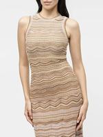 Robe longue pour femme, tenue de bureau quotidienne, nouvelle arrivée, style élégant, décontractée, col rond, sans manches, rayée, tricot ondulé, coupe ajustée