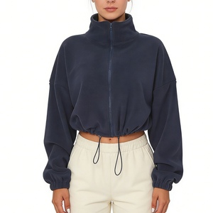 Sudadera casual de moda para mujer con cremallera, cuello alto y cintura con cordón, de forro polar - Product Image 3