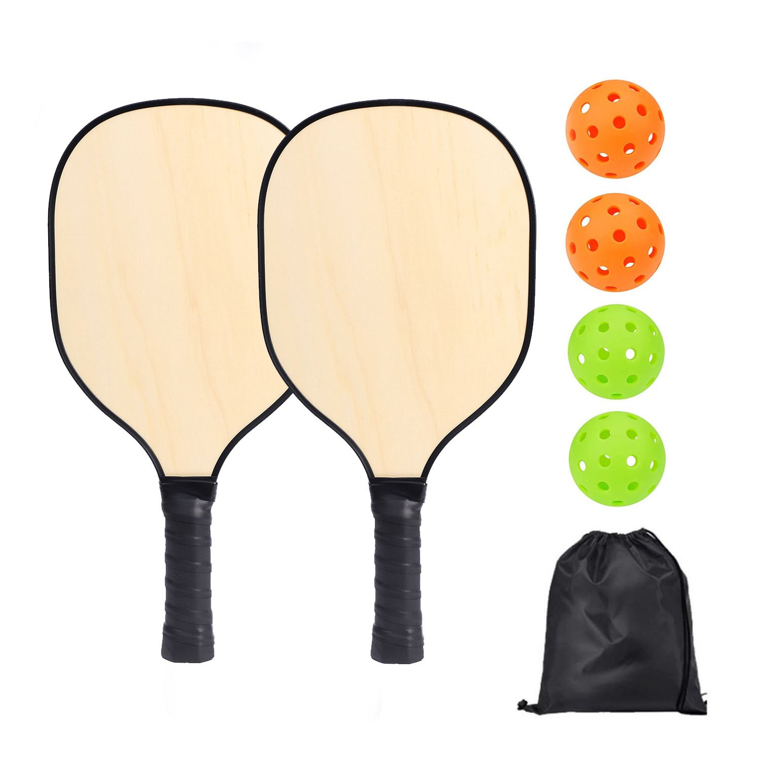 ไม้แร็กเก็ต 2 อัน (โครงไม้), ลูกบอล 4 ลูก, กระเป๋าหูรูด 1 ใบ [รุ่น MP132]