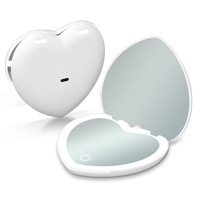 Miroir de maquillage portable en forme de cœur, style influenceur, avec lumière LED intégrée, haute définition, pliable, cadre en plastique, miroir compact, cadeau
