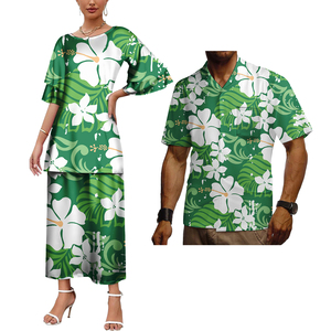 เสื้อผ้าเข้าคู่ของ<span class=keywords><strong>เขา</strong></span>และเธอชุดสองชิ้นและขนาดใหญ่ของผู้ชายเสื้อโพลินีเซียนฮาวายพิมพ์ลายดอกไม้ชุดคู่ - Product Image 2
