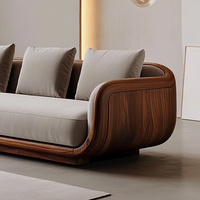 Ensemble de canapés en tissu en noyer noir minimaliste italien, villa haut de gamme, appartement, salon, style moderne, luxe léger, bois massif, dossier en éponge
