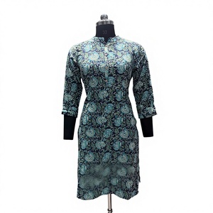 Tunique ethnique Kurta pour Diwali, imprimé floral, en coton, style simple, coupe droite, pour adultes, tenue de festival indienne vibrante C6 - Product Image 3