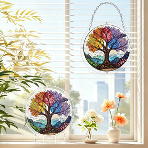 Décoration murale en acrylique en forme d'arbre de vie, puzzle rond, pour la maison et le jardin, épaisseur 2 mm, artisanat DIY - Product Image 1