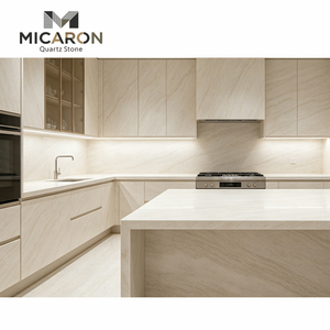 Lastra di Quarzo Taj Mahal Beige Bianco con Venature Dorate 20mm per Top Cucina, Pietra Artificiale Lucida a Specchio - Product Image 1