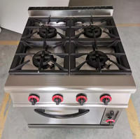 Cuisinière à gaz commerciale 4 brûleurs, plaque de cuisson plate en acier inoxydable, four et grill, brûleurs haute puissance, nettoyage facile pour cuisine intérieure quotidienne