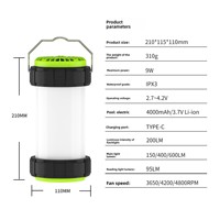 Buitenverlichting LED-lamp in lantaarnstijl met muggenwerende ventilator, oplaadbaar, hanglamp voor hemelbed, IP-klasse