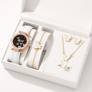 5PCS Women's Butterfly Gold Plated Trendy Wedding Engagement Jewelry Set <b>Watch</b> Ring <b>Necklace</b> Earrings Bracelet Without Box - Product Image 5