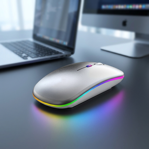 Souris optique sans fil USB ultra-mince 2,4 GHz avec éclairage RGB pour tablette, ordinateur portable, double mode, rechargeable, ergonomique, en stock - Product Image 2