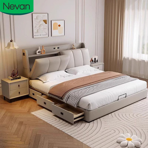 Mobilier de salon Cadre de <span class=keywords><strong>lit</strong></span> avec <span class=keywords><strong>veilleuse</strong></span> pratique pour <span class=keywords><strong>adulte</strong></span> Prix de gros Lits king rembourrés modernes personnalisés - Product Image 1