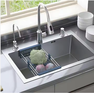 Évier de <span class=keywords><strong>cuisine</strong></span> moderne en acier inoxydable à revêtement nanométrique Éviers à cuvette unique avec tuyaux de drainage et paniers de fruits - Product Image 3