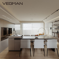 Foshan Armoire de cuisine moderne personnalisée en usine MDF mélamine Tenture murale Conception Carcasse en bois massif Comptoir en acier inoxydable