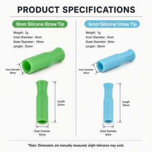 Embouts en silicone souples pour pailles réutilisables en verre ou en acier inoxydable de 6 mm et 8 mm – Vente en gros - Product Image 2