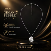 Collier avec pendentif en forme de galet argenté, chaîne texturée, fermoir réglable, bijoux pour femmes