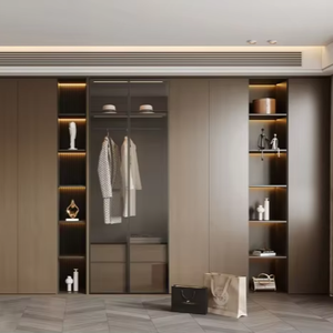 Dressing sur mesure de luxe moderne avec cloison en verre et éclairage LED pour appartement, villa, mobilier de maison - Product Image 1