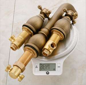 Mezclador de grifo montado en la pared negro de baño de doble manija de lujo de 3 orificios <span class=keywords><strong>grifos</strong></span> de pared de lavabo de latón oculto - Product Image 6