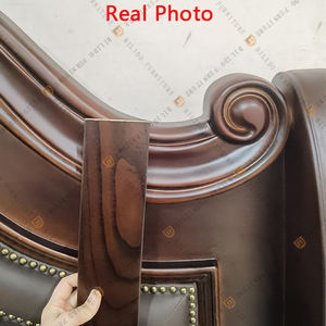 Lit Double Art du Cuir Style Américain Deluxe en <span class=keywords><strong>Bois</strong></span> Massif, Lit Vintage Français Simple Campagnard 1.8m, Meuble de <span class=keywords><strong>Chambre</strong></span> à Coucher Principale - Product Image 5