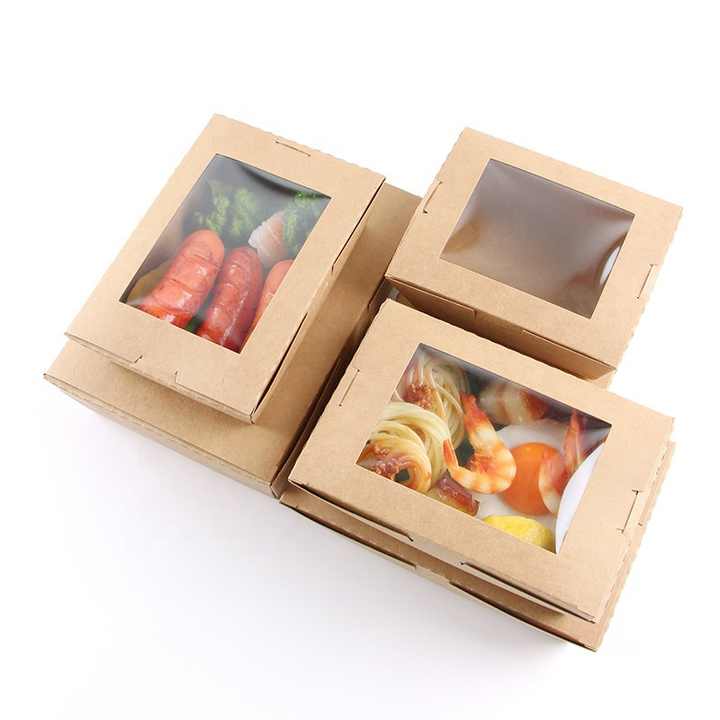 Kraft Paper Lunch Box with Window Disposable Takeout Fast Food ...