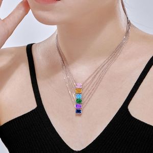Collar con Colgante Rectangular de Plata de Ley S925 Dylam, Ajustable, Chapado en Rodio, con Circonita Cúbica 8A, Colorido, para Mujer - Product Image 2