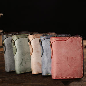 ย้อนยุคที่ทําด้วยมือหนังชายซิปแมตต์ขี้ผึ้งผักหนังกระจ่างสไตล์ญี่ปุ่นแขวนแหวน<span class=keywords><strong>กระเป๋า</strong></span>สตางค์สั้นผู้ชายความมั่งคั่งผ้า - Product Image 1