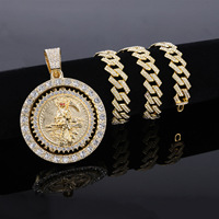 Pendentif Crâne Rotatif Personnalisé avec Strass, Bijoux en Alliage Style Hip-Hop, Collier Saint Jude Ajustable