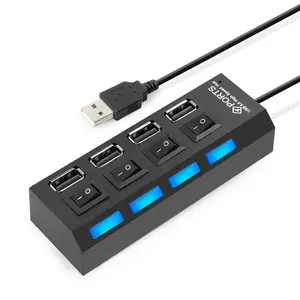 LEDライト付き高速4ポートUSB2.0ハブマルチスプリッターON-OFF電源スイッチスイッチ4ポートUSBHUB拡張デスクトップPC