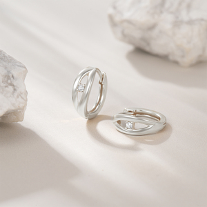 CANNER 925 Sterling <b>Silver</b> C Shaped Inlaid Zircon Double Layer Eye huggies <b>Hoop</b> <b>Earrings</b> - Product Image 6