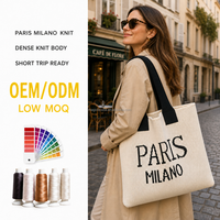 Sac fourre-tout en tricot texturé Paris Milano, couleur crème et noir, sac à bandoulière, grand sac de shopping au crochet, cadeau, logo personnalisé, vente en gros, usine OEM