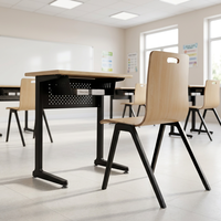 Ensemble bureau et chaise d'école réglables en hauteur, structure en acier, table d'étude en contreplaqué, siège individuel, mobilier de classe