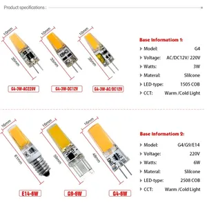 1-10pcs G4 <span class=keywords><strong>LED</strong></span> <span class=keywords><strong>G9</strong></span> COB đèn 3W 6W bóng đèn E14 AC DC 12V 220V nến đèn lạnh/ấm trắng thay thế halogen cho đèn chùm Spotlight - Product Image 2