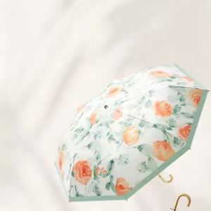 Parasol manuel japonais à 3 sections avec poignée courbée, 8 baleines, portable, anti-UV, pliable, avec revêtement coloré - Product Image 3