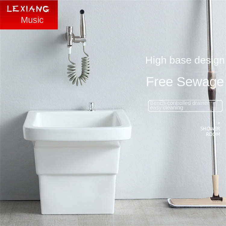 Large floor ceramic balcony mop sink mop sink with washboard wash tub control