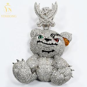 विंटेज स्टाइल आउट टेडी 3d s925 सिल्वर भालू पेलेंट मोइससानाइट डायमंड पास टेस्टर गोल्ड प्लेटेड चेन कस्टम नाम - Product Image 1