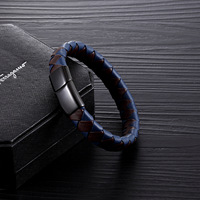Bracelet en cuir pour homme MECYLIFE, deux tons, cordon tressé, fermoir magnétique