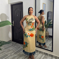 Robe Annshine Fashion 2026 Nouvelle Collection Africaine Élégante à Imprimé Floral, Longueur Midi, Dos Nu, Col Halter, Sans Manches pour Femme