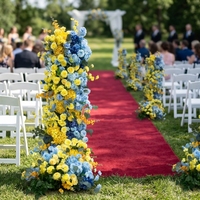 Arche florale artificielle en jaune Ming et bleu fumé, style européen moderne et romantique, pour les décors de cérémonie de mariage en plein air