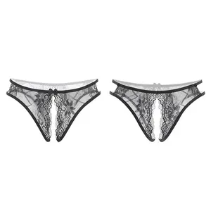 Transparent Sexy Underwear Sexy Lace Women Free Pearl Open Briefs Thong